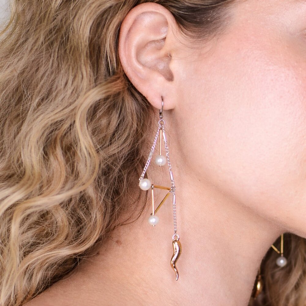 Anne Marie Chagnon Artisan Modernist VAHINA Earrings Pewter, Gold, Bronze